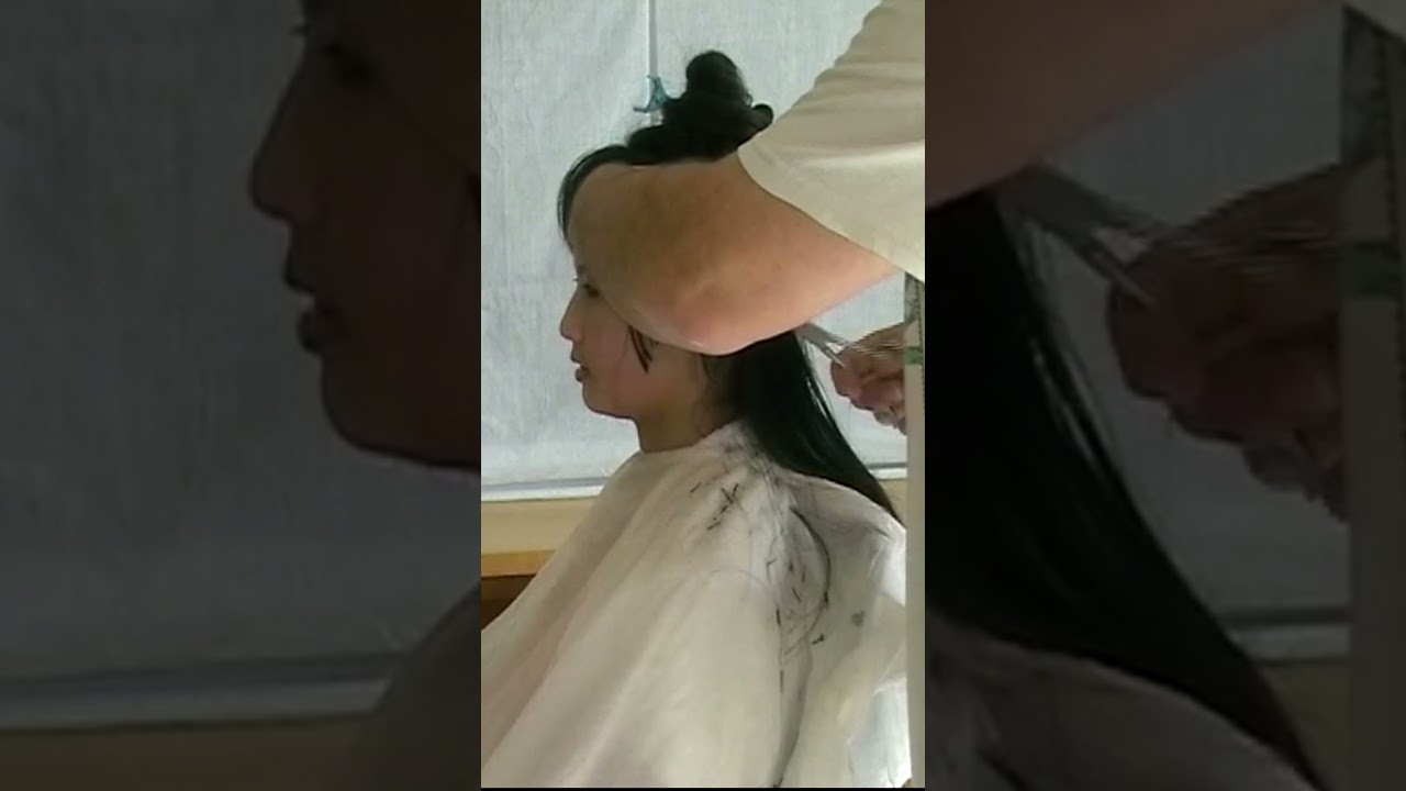 cute nerdy girl very long hair cut very short 