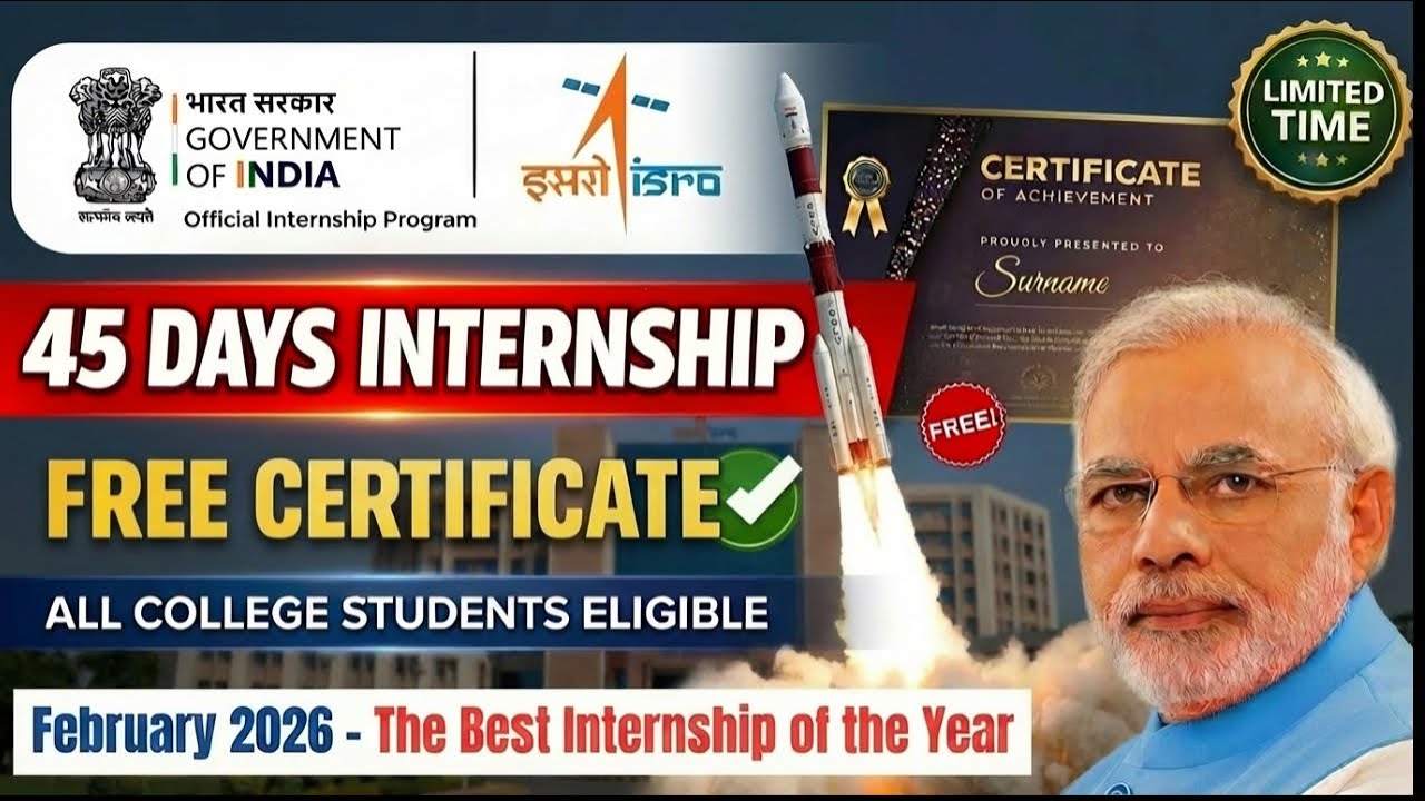 ISRO Internship 2026 Apply Online Now | Students Internship | Get Certificate