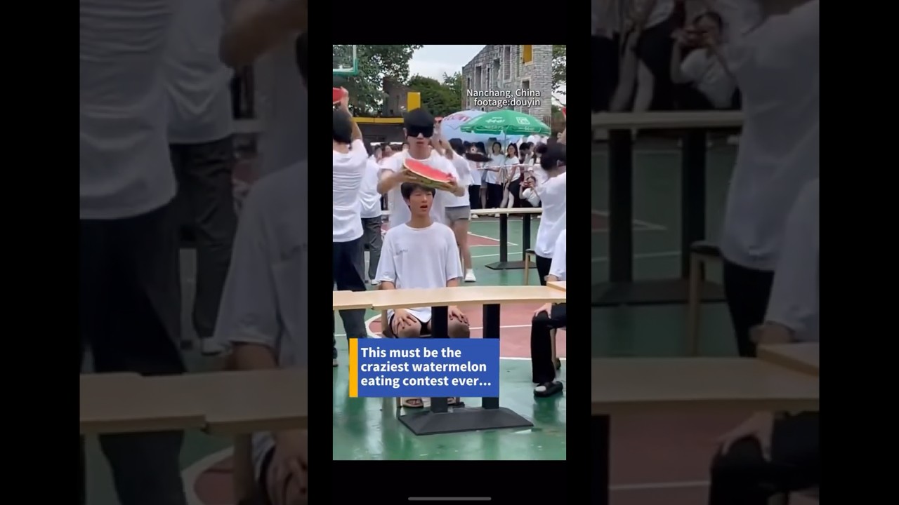 🍉 THIS MUST be the craziest watermelon eating contest ever 🍉😂 #shorts #viralshorts