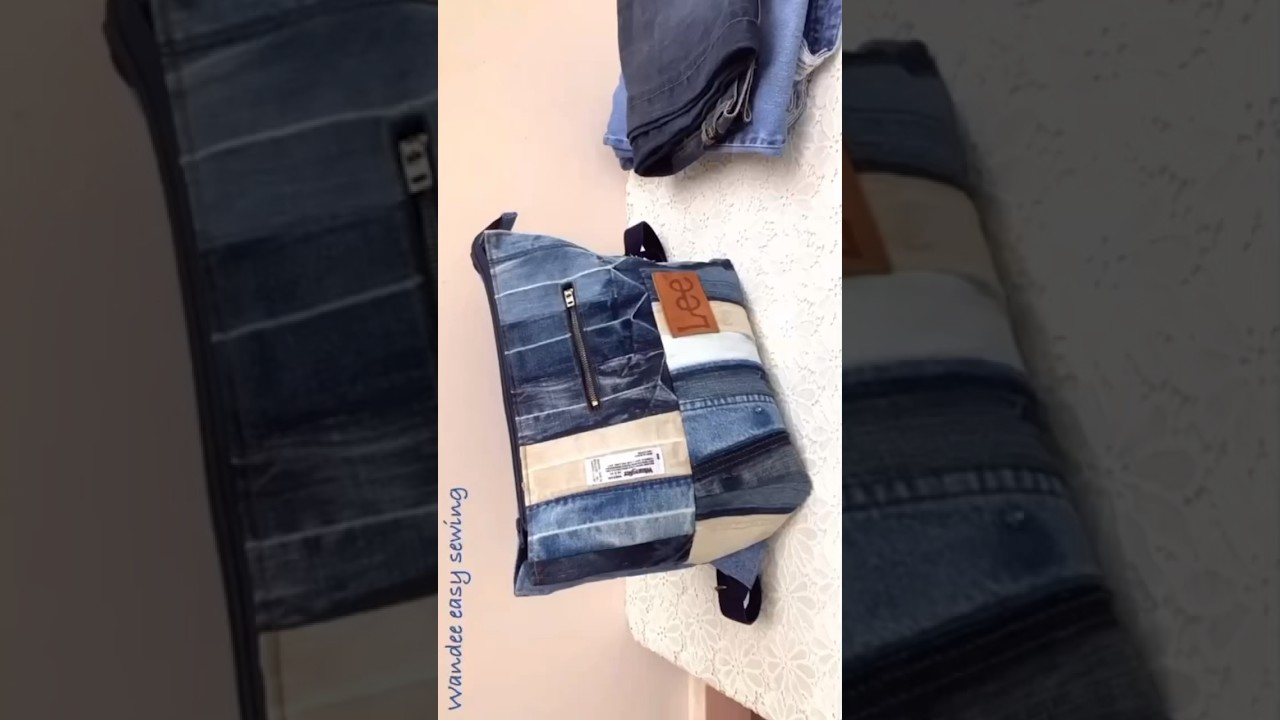 how to sew denim school bag tutorial #wandeeeasysewing #schoolbagdiy #denimbackpack #jeansdiy