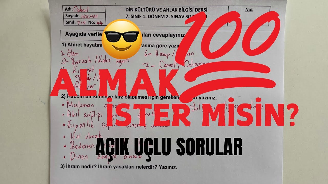 7. Sınıf Din Kültürü 1. Dönem 2. Yazılı