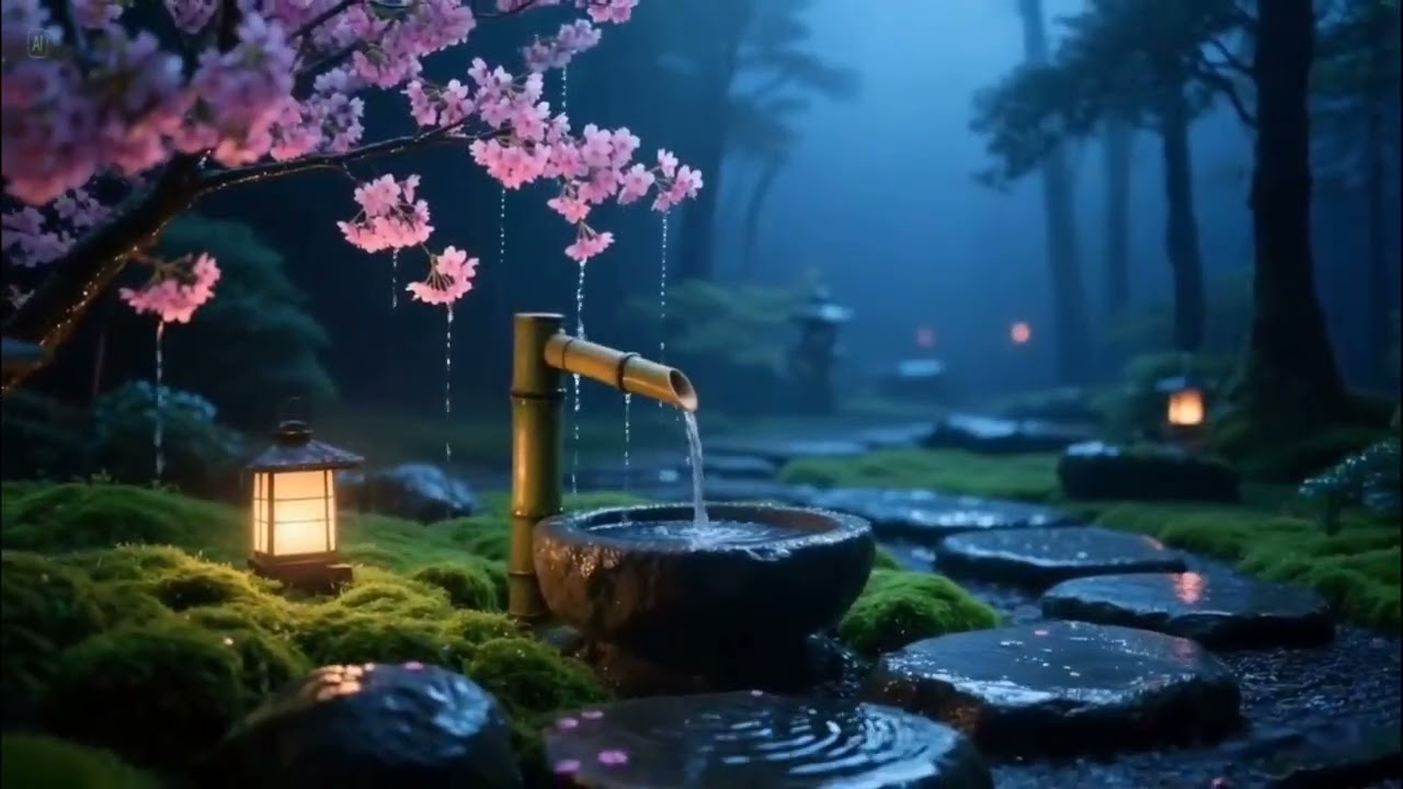 Zen Garden Rain Ambience for Night Calm | Deep Sleep, Meditation, Relaxation