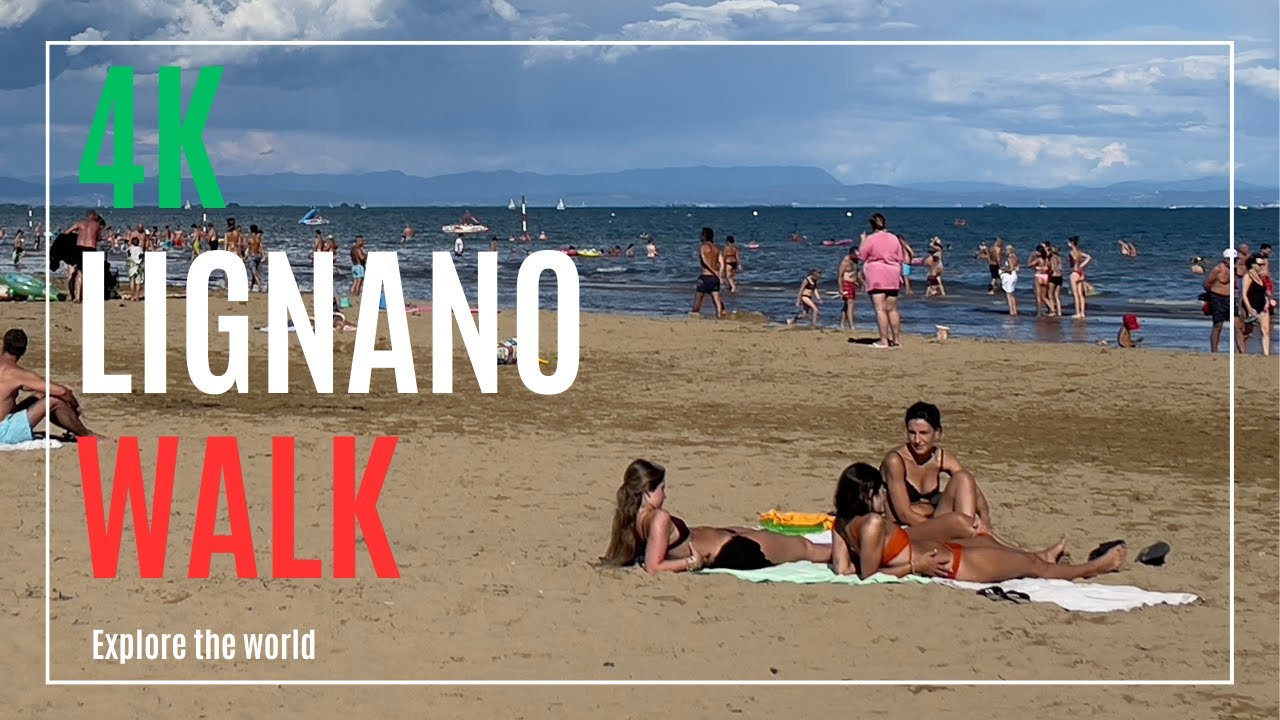 【4K】 Italy Lignano Walk - Lignano Sabbiadoro Beach from Bella Italia Village to Bar la Pagoda