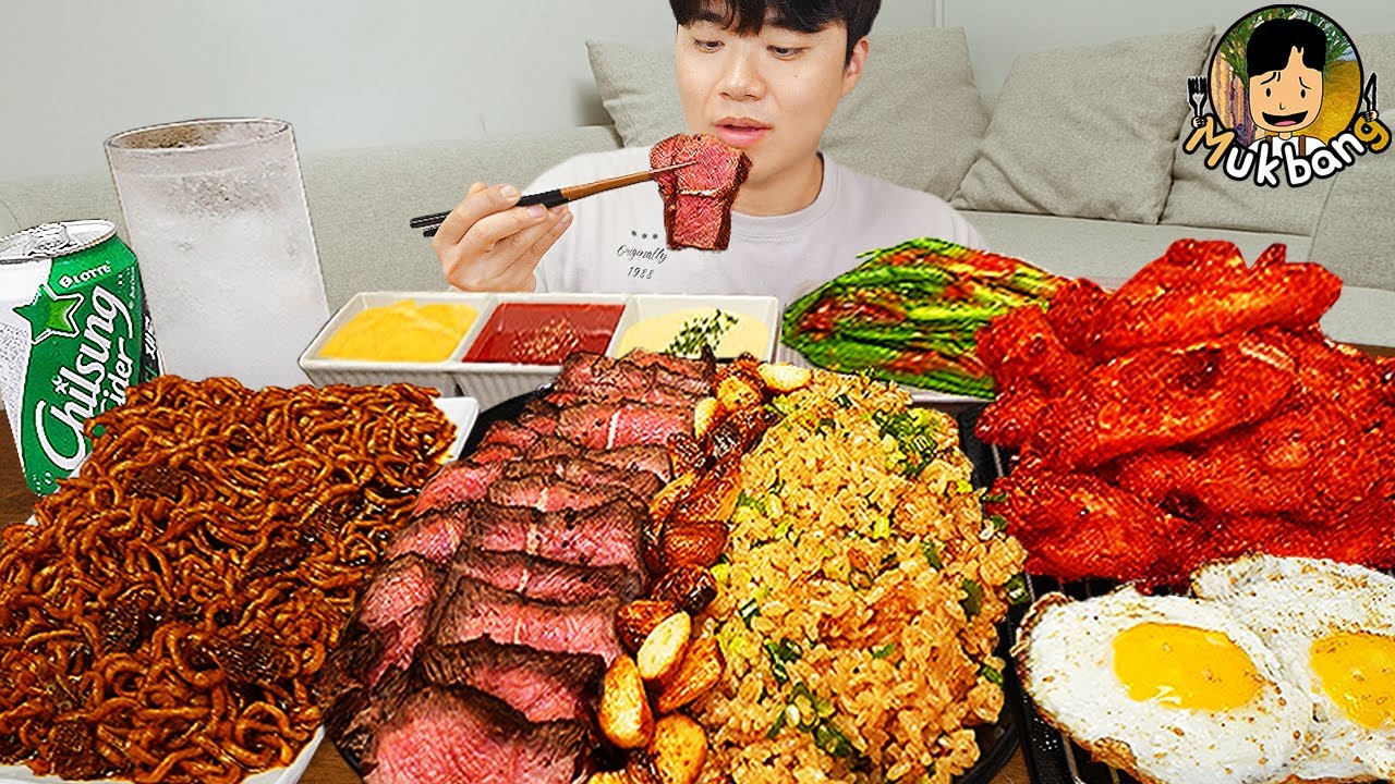 ASMR MUKBANG | Жареный цыпленок, Свиная котлета, лапша с черной фасолью, кимчи Корейская еда