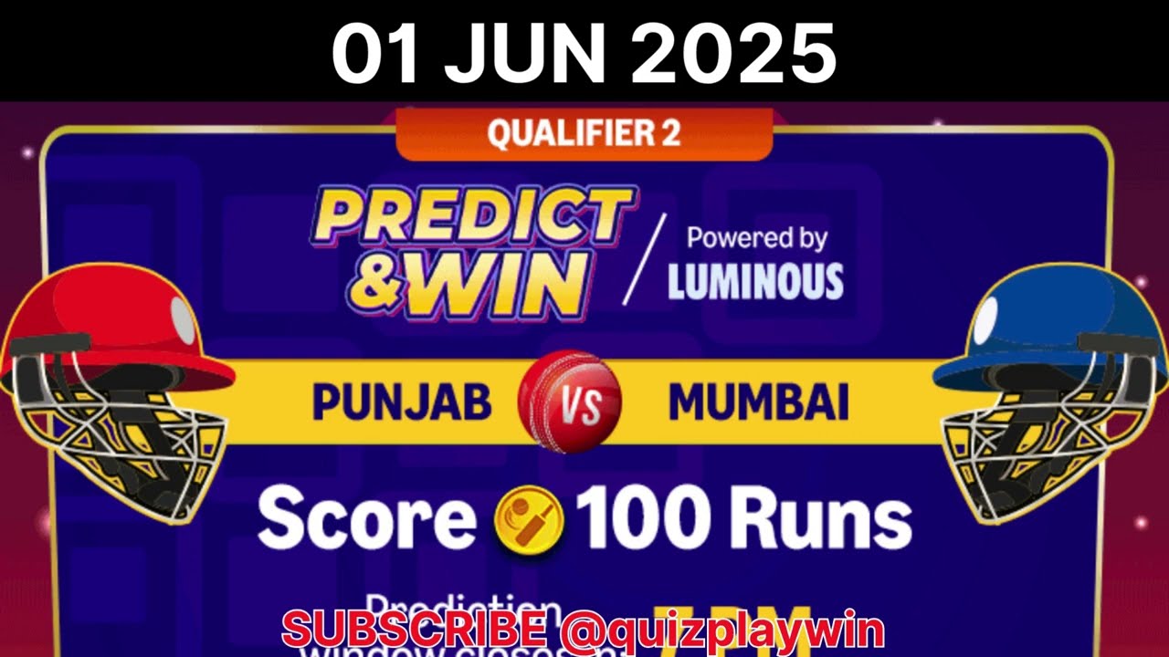 Amazon PREDICT AND WIN SCORE 100 Runs daily 01 Jun 2025 | #quizplaywin | @quizplaywin