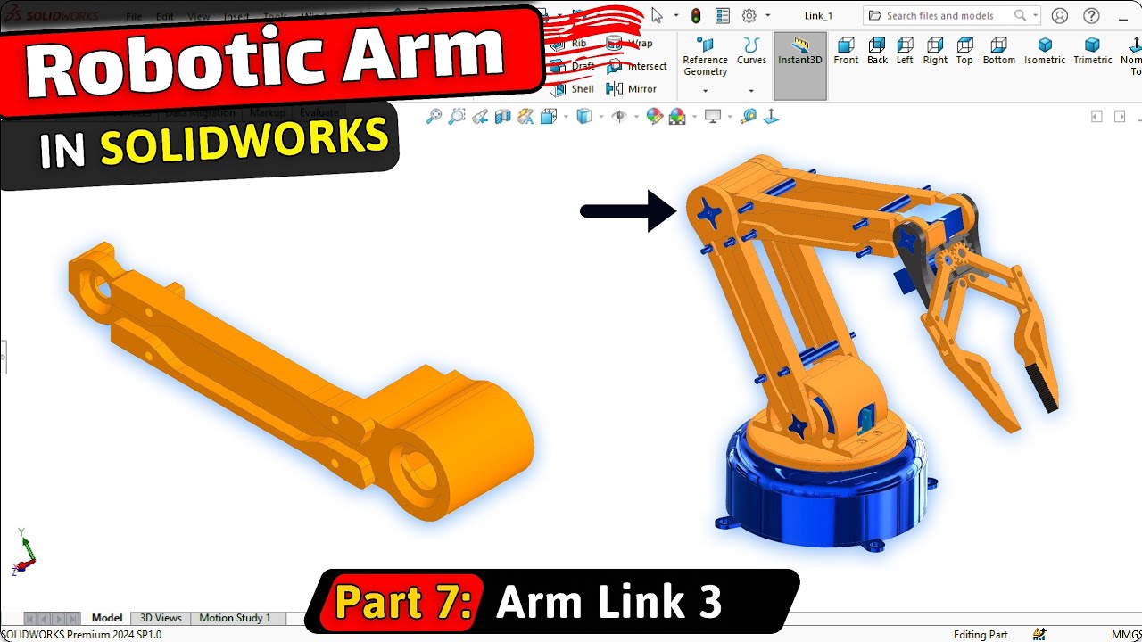 Robotic Arm Link 3 Design in SolidWorks | Modify Existing Part 