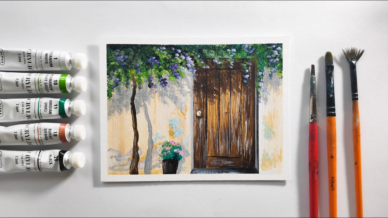 Old Wooden Door with Flower #62 / Acrylic Painting for Beginners / Step by Step / Relaxing Art