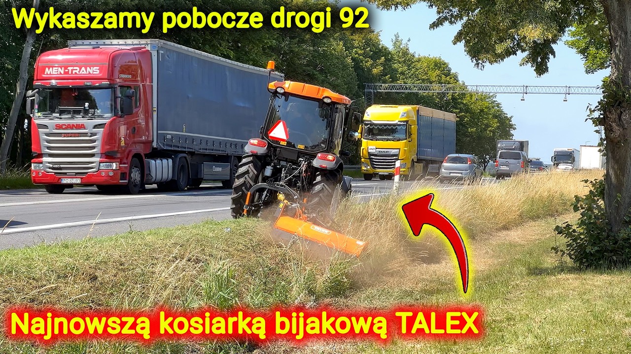 Premiera kosiarki Talex EVO z komunalnym ciągnikiem 👉 na poboczu drogi 92 [Korbanek]