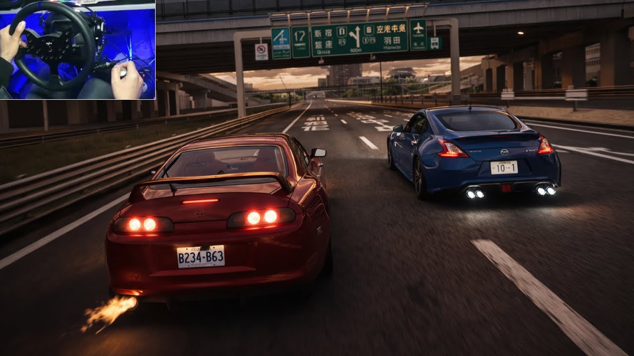 1800HP Drag tune Toyota Supra MK4 vs Drag tune 370z | Assetto Corsa | Steering wheel PXN V99