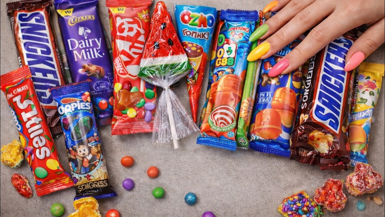  ASMR Unboxing Candy Lollipops and Chocolate Satisfying Video 