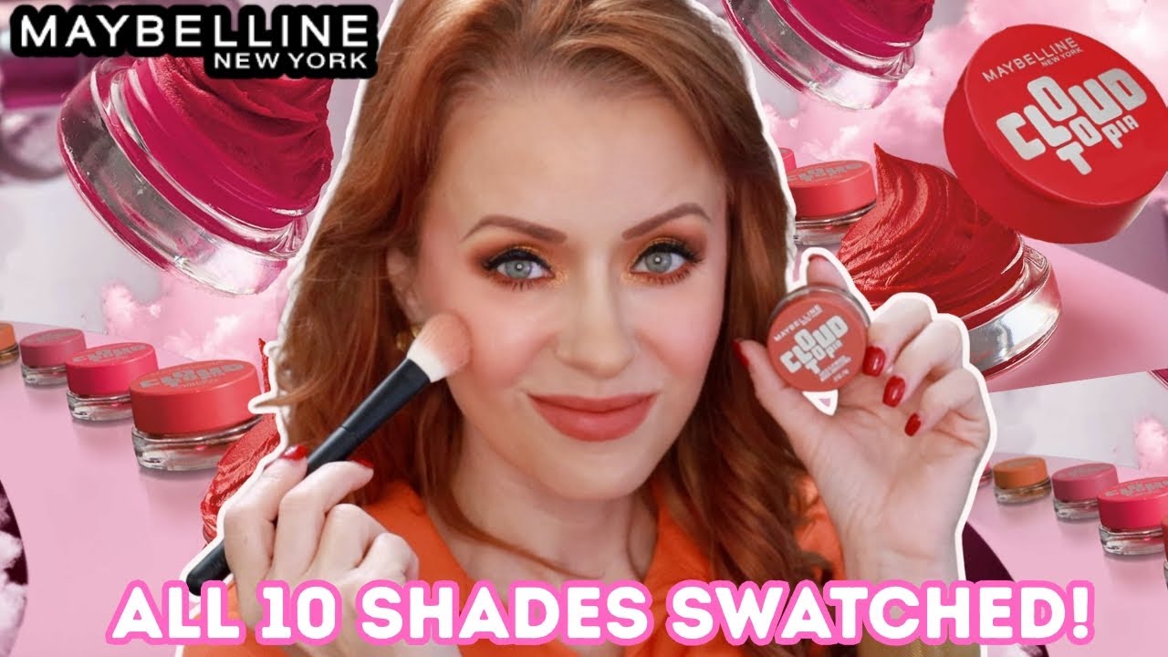 Свотчи всех 10 оттенков новых румян Maybelline Cloudtopia + тест на стойкость
