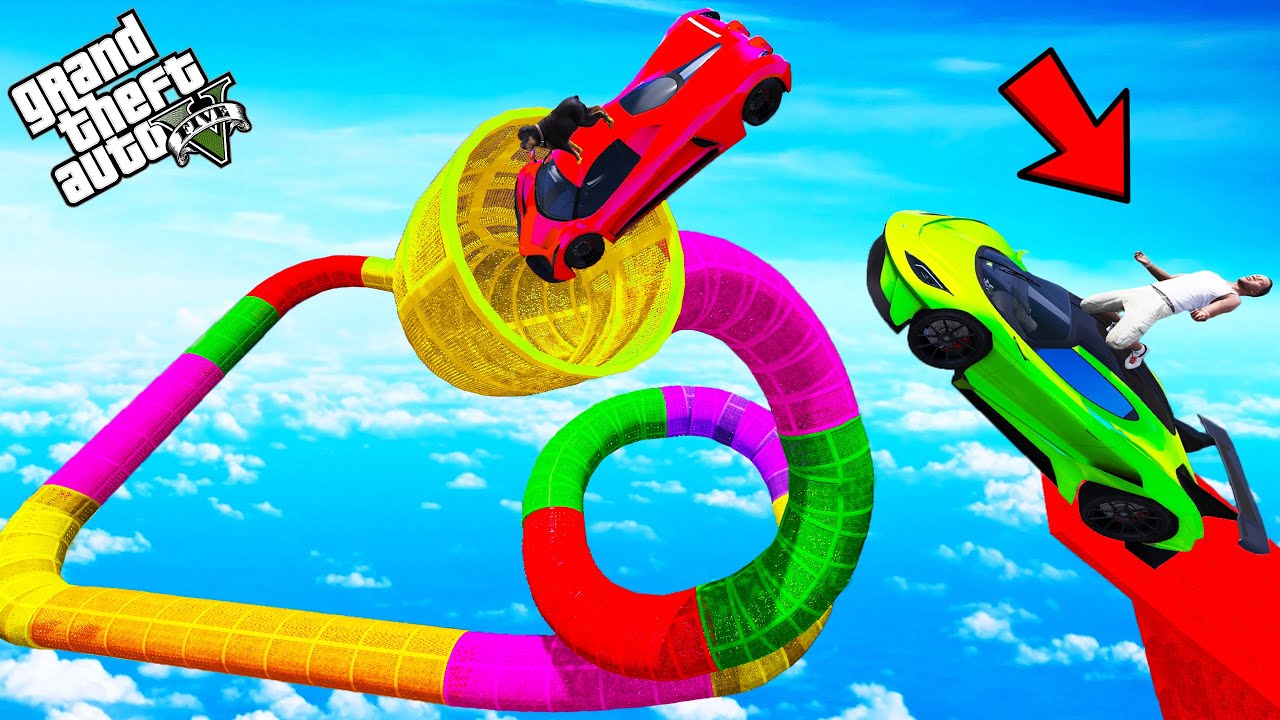 FRANKLIN TRIED IMPOSSIBLE LONGEST CURVY TUNNEL MEGA RAMP PARKOUR CHALLENGE GTA 5 | SHINCHAN and CHOP
