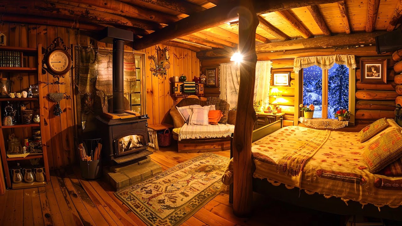 🔴Sleep with Relaxing Fireplace Burning Sounds丨Winter Cozy Log Hut Ambience for Sleep, Work