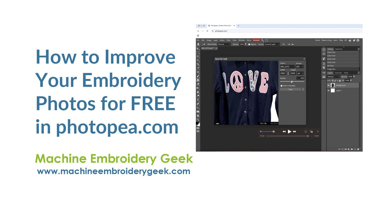How to improve your photos of your embroidered work using the FREE web-based program, Photopea.com