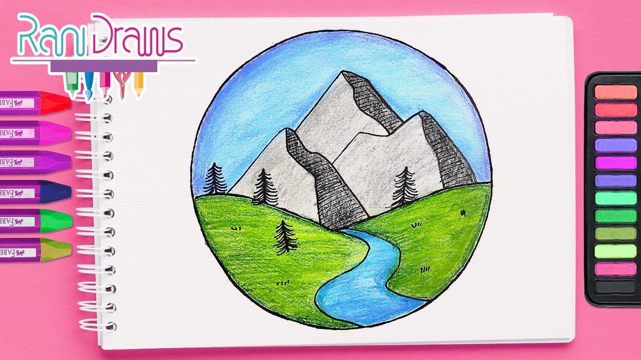 Cómo dibujar  un PAISAJE DE MONTAÑAS CON LÁPICES DE COLORES - ideas para dibujar fáciles
