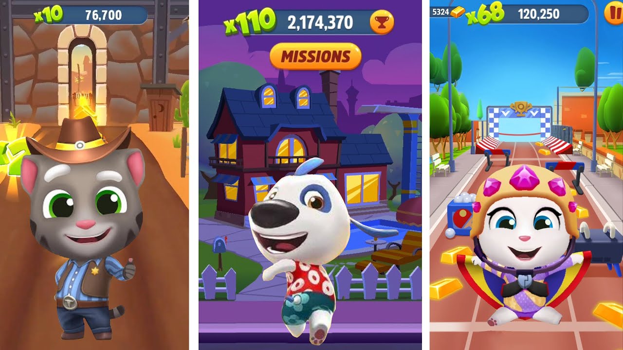 Talking Tom Gold Run - Cowboy Tom vs Gymnast Angela vs Hawaiian Hank (gameplay) 🏖🤠🩰