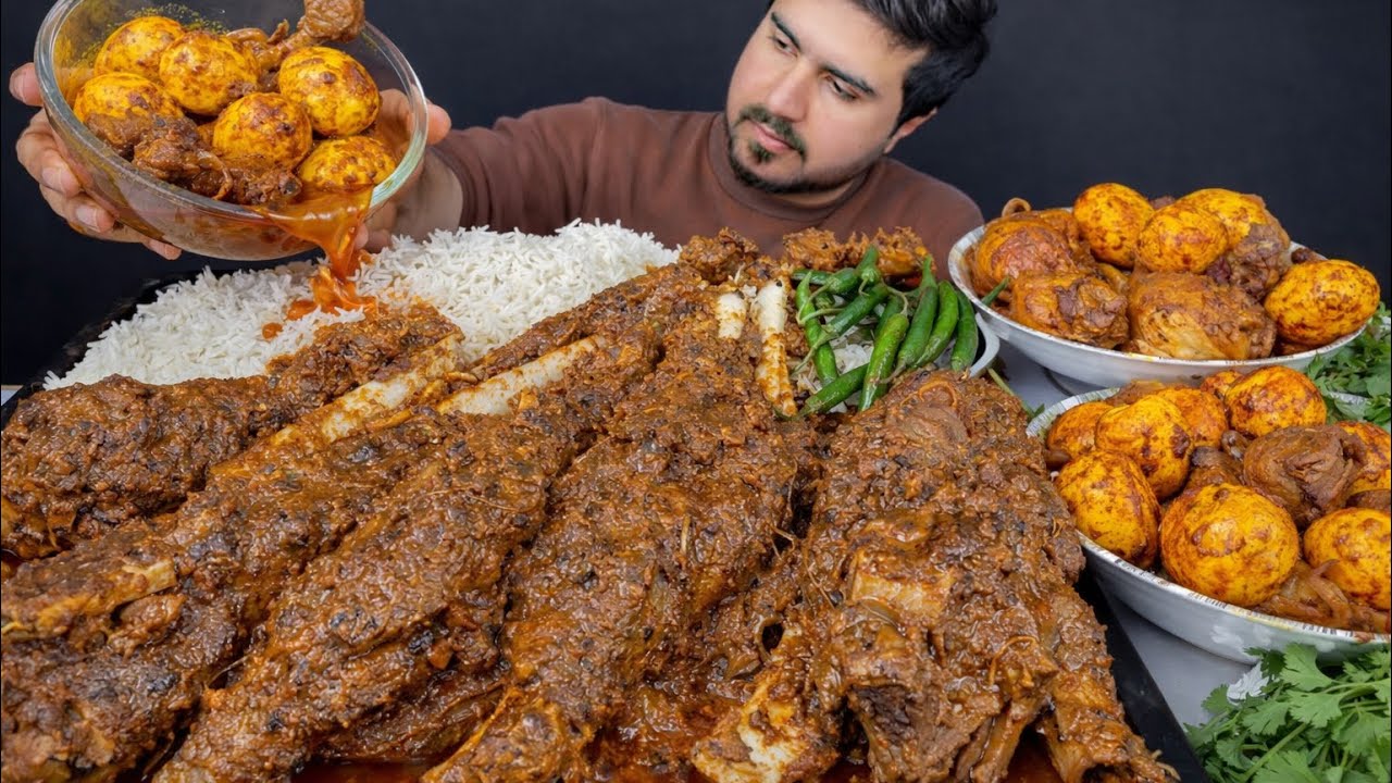Desi Food Lover’s Dream | Mutton Machli, Eggs Curry & Rice ASMR Mukbang 🤤
