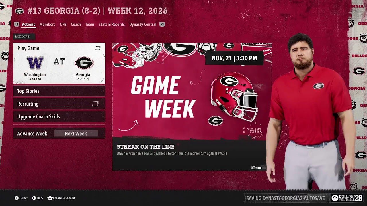 College football 26 coaching journey begins OC at Georgia