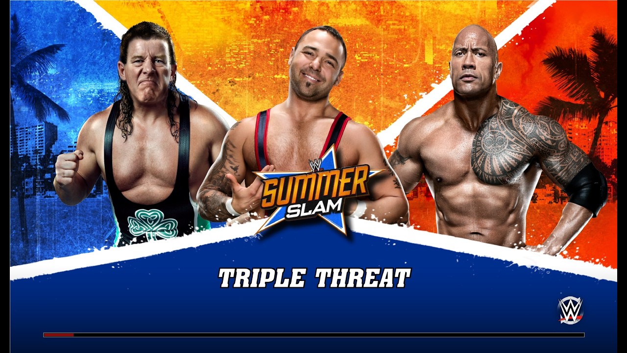 WWE 2k15 Triple Threat (интернациональный пояс) Santino Marella - Fit Finlay - The Rock