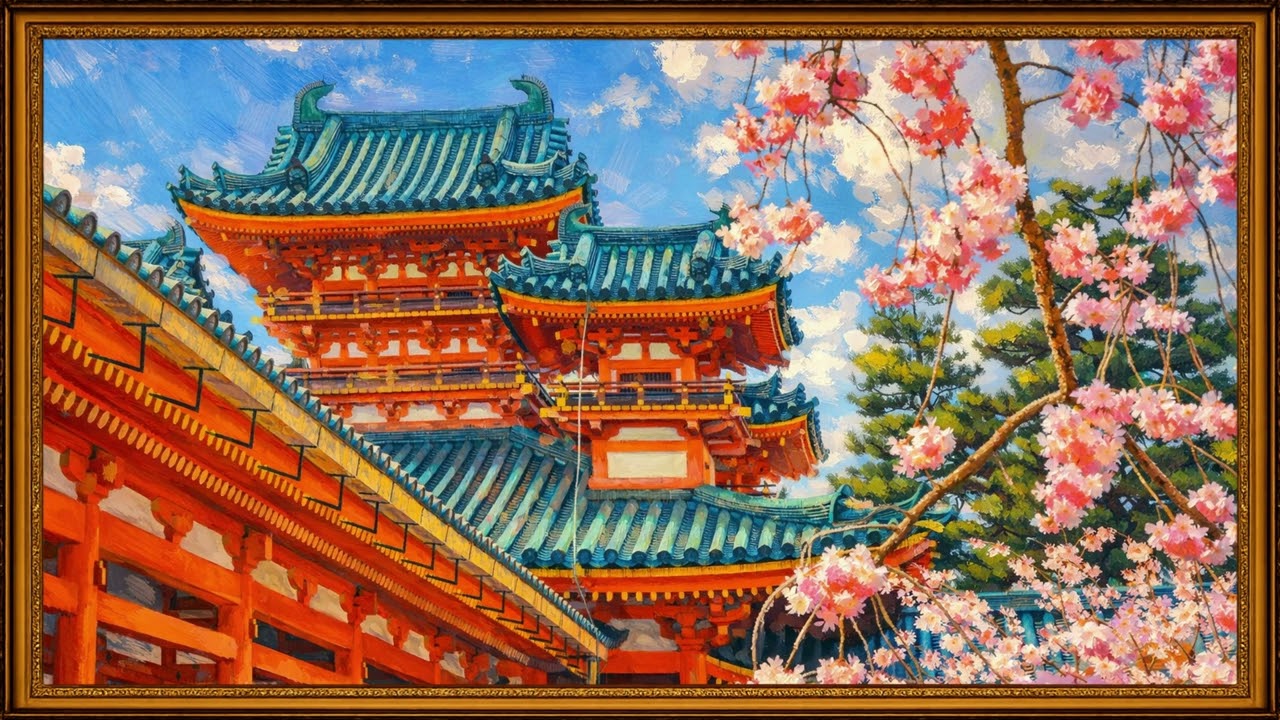 pring Beauty of Traditional Japan | Cherry Blossoms & Temple Art | 4K Framed TV Art Screensaver