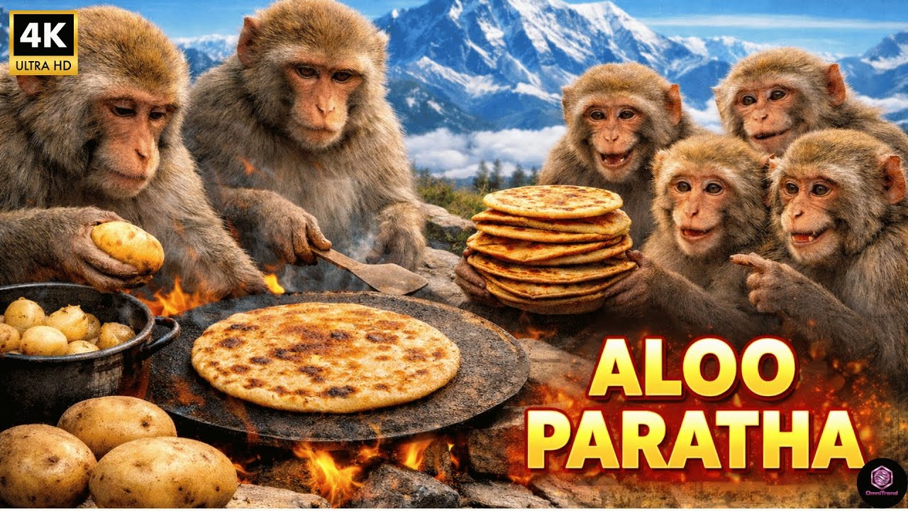 “Bandaron Ne Pahadon Par Banaaya Aloo Paratha | Monkeys Cooking Aloo Paratha on High Mountains”