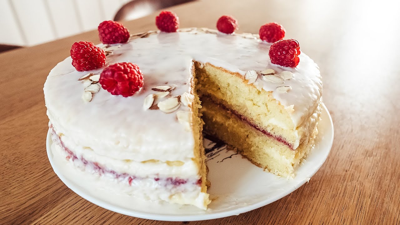 Lagkage (Danish Layer Cake) with Raspberries & Vanilla Cream