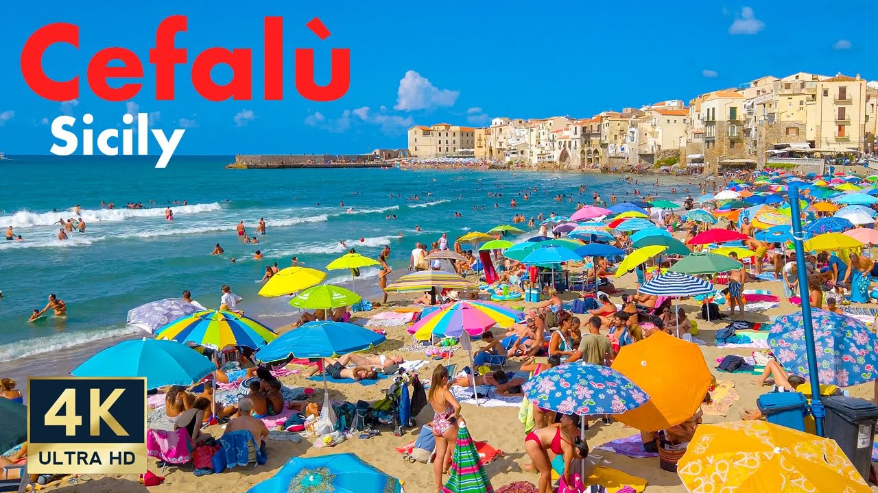 Cefalu Sicily Italy 🇮🇹 4K Beach Promenade Walking Tour 2022