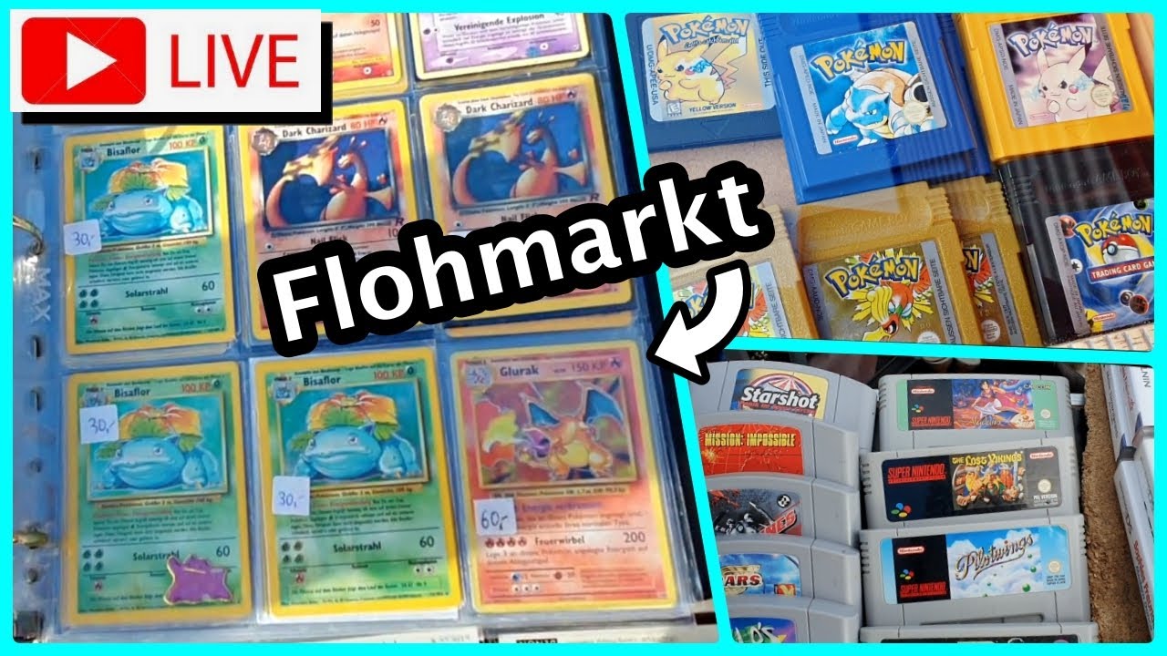 Spritziger LIVE Flohmarkt mit Retro Games & vintage POKEMON Karten! Preiseinblendung für Resell inkl