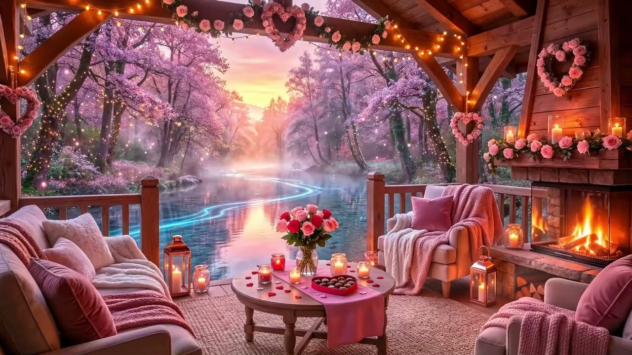 Happy Valentine's Day 💝 Gentle Piano Music & Crackling Fire Sounds for Relaxing