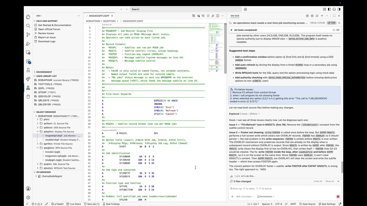 Building a Real IBM i MSGW Job Monitor with Project Bob (IBM i Developer Mode)
