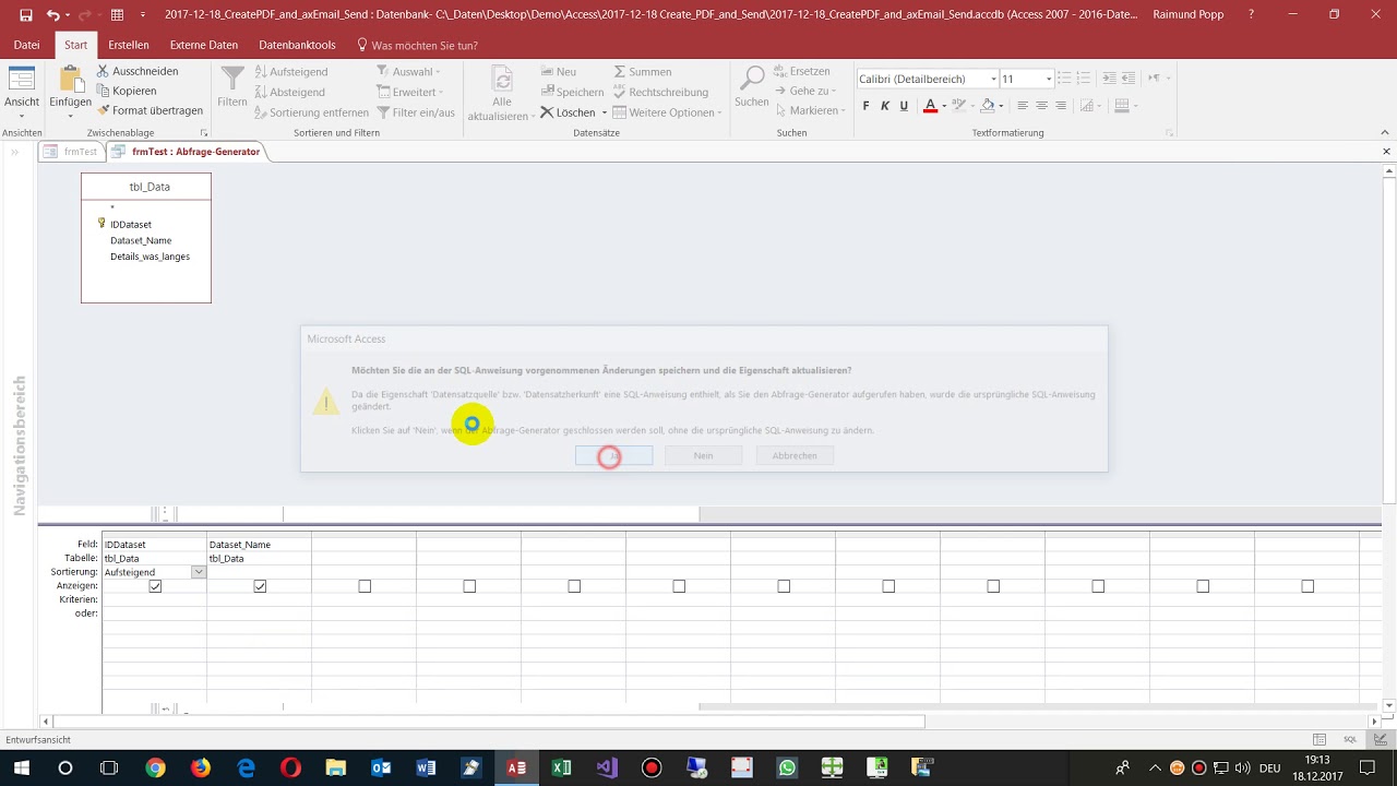 Access Abfrage mit Filter auf ein Formular Feld DropDown oder Liste