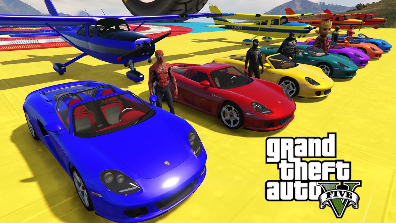 GTA V Stunt Map Surprise Race Challenge  with Porsche Cars , Helicopters , Airplanes and Boats!