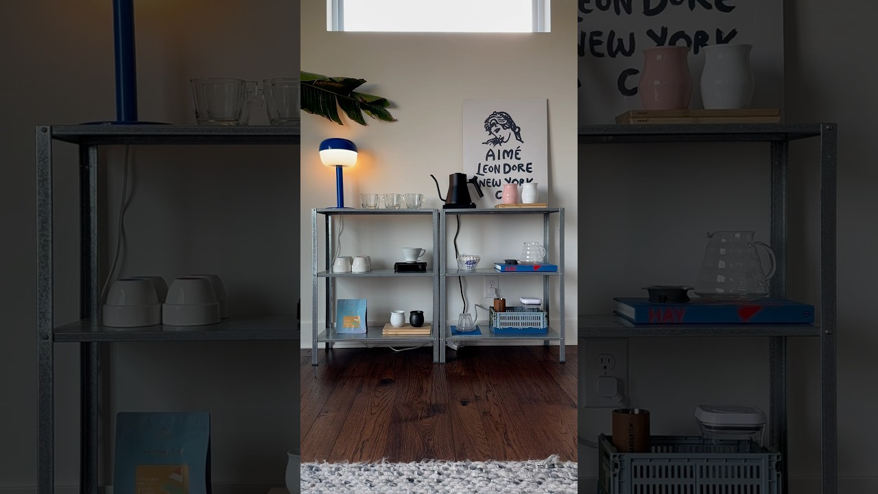 Styling a coffee bar setup with two IKEA Hyllis shelving units#ikea #home #coffeebar #shelves #ikea