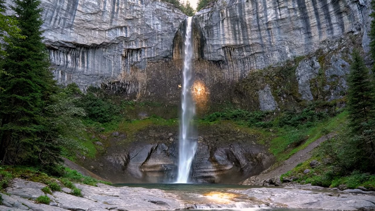 Waterfall Cliff (Soft Curtain) | Tinnitus Relief | Background Noise for Sleep and Study  | 4 Hours