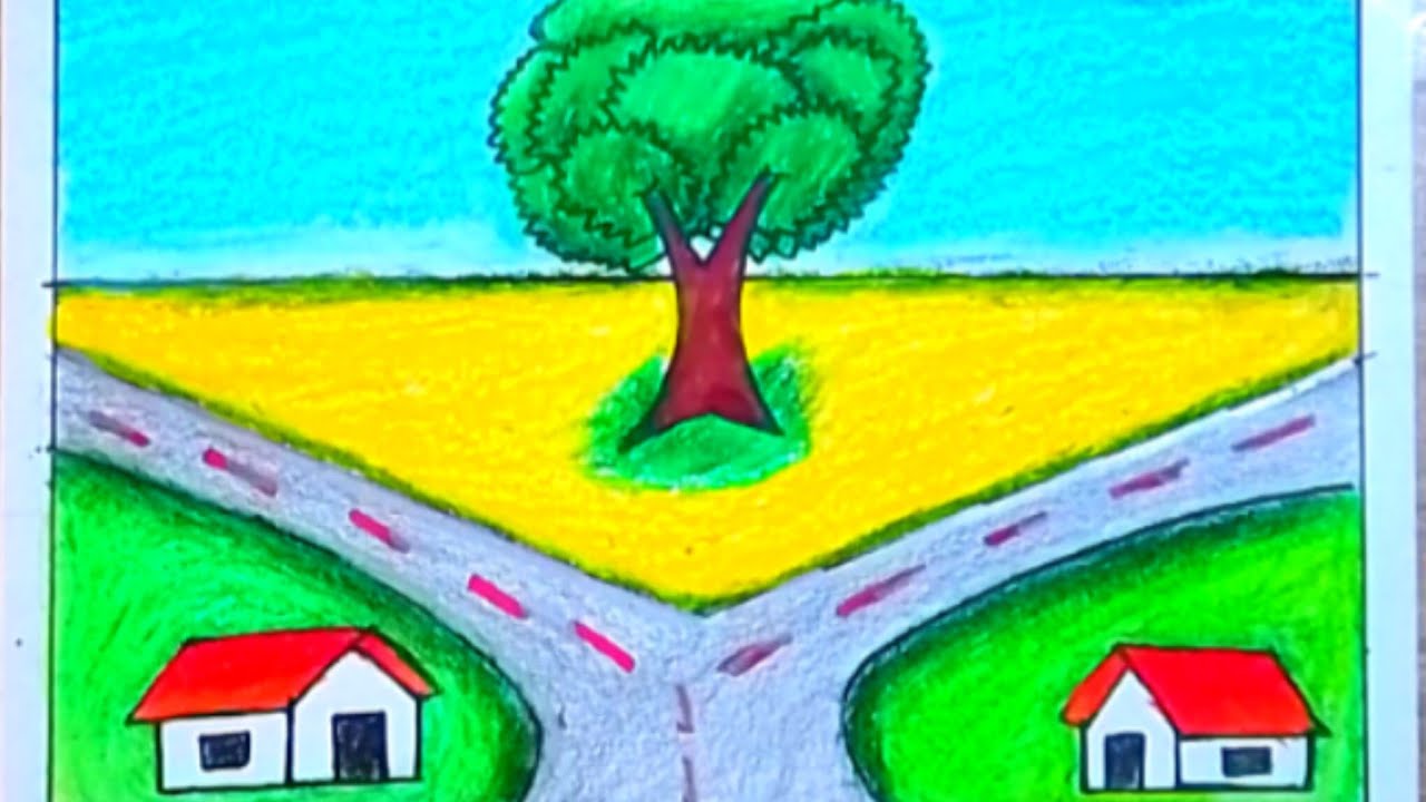 How to draw road scenery with mustard field step by step|| #easy art video