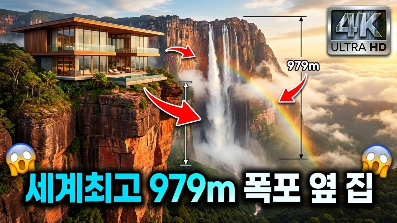 세계 최고 979미터 폭포 위 유리 저택 | 베네수엘라 엔젤 폭포 구름 속 맨션 4K | Living Above Angel Falls Venezuela