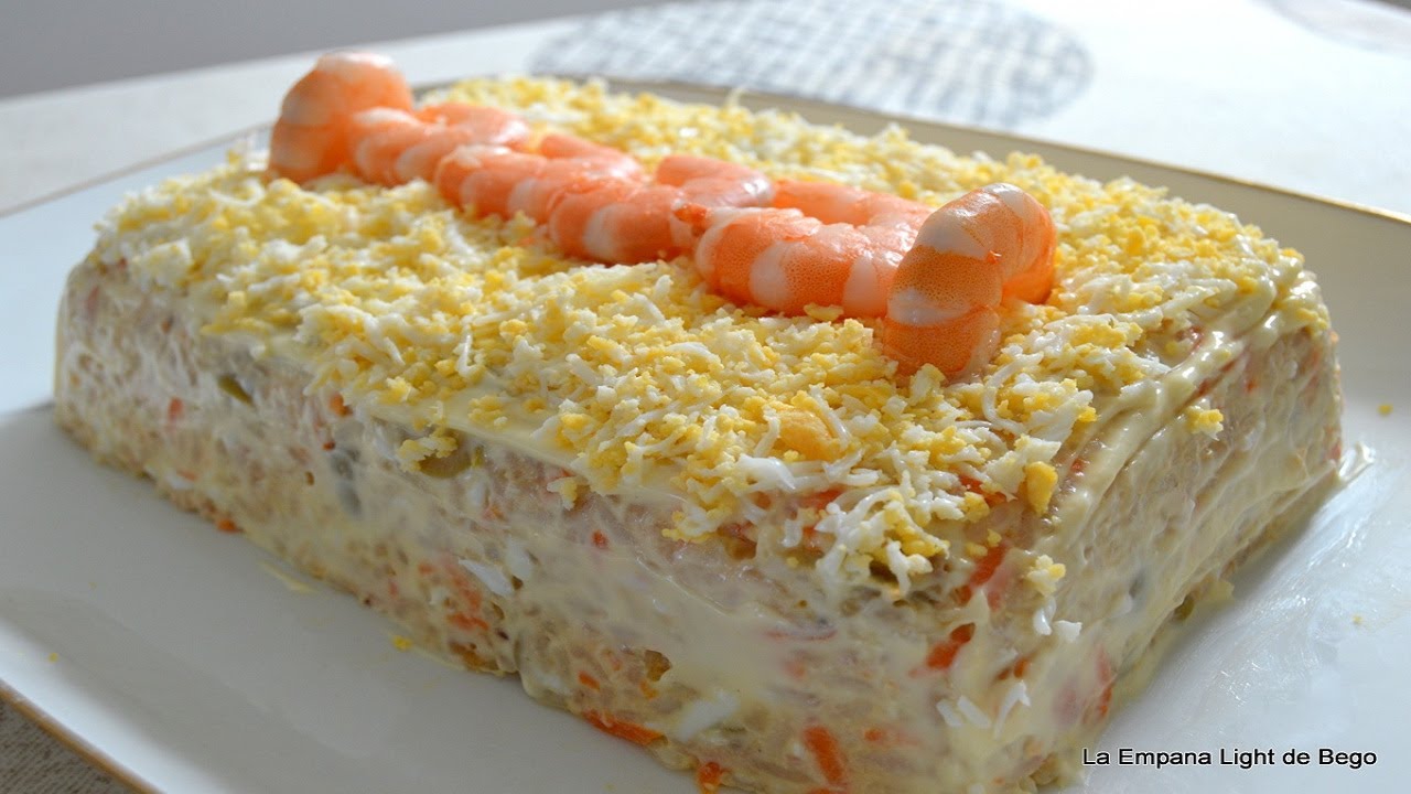 Ensaladilla de Arroz con Marisco ó Pastel de Arroz. Receta Fácil y Rápida de Ensalada
