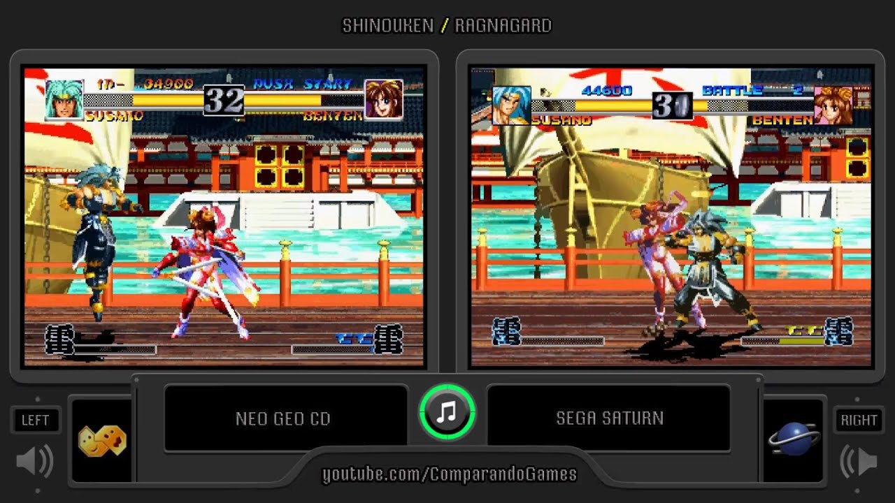 Ragnagard (Neo Geo Cd vs Sega Saturn) Side by Side Comparison (Shinouken)