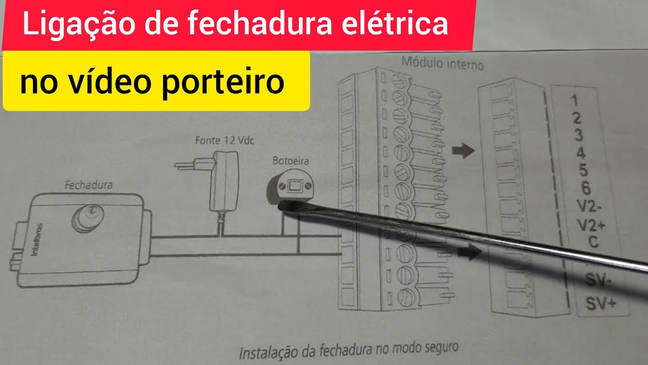 Esquema de ligação de uma fechadura elétrica com botoeira ao vídeo porteiro IVR 7 ID