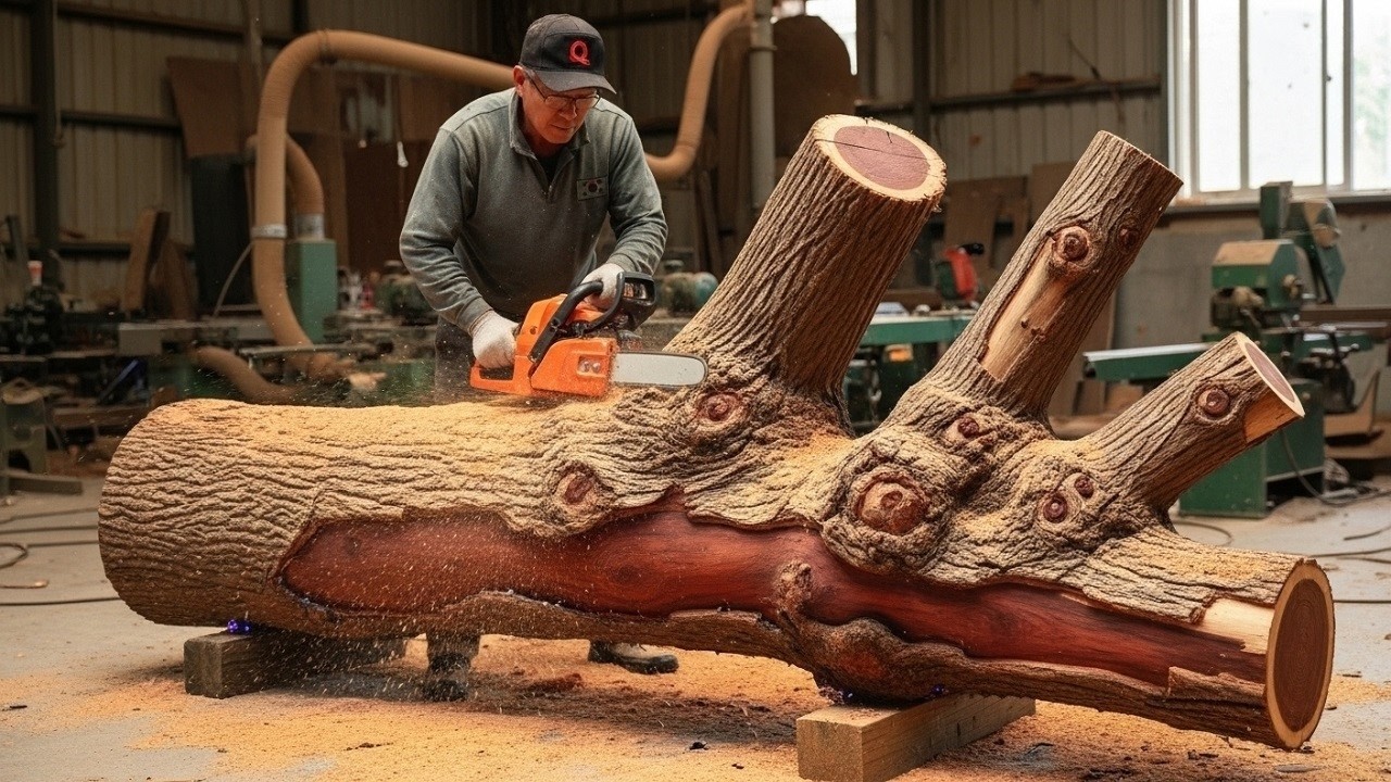 From Giant Tree Stump to Beautiful Garden Furniture! Most Satisfying Woodworking Ever!