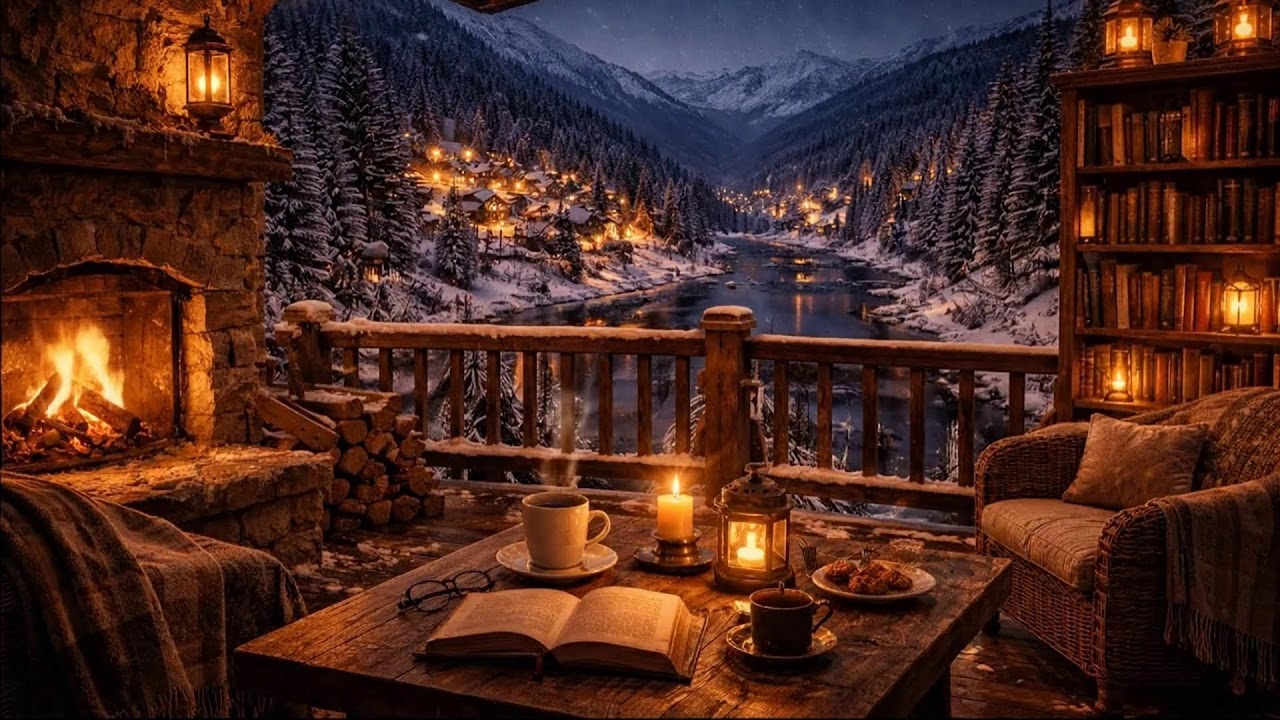 Warm Winter by the Fireplace ~ Cozy Cafe Space with Jazz Music for Relax, Study & Work