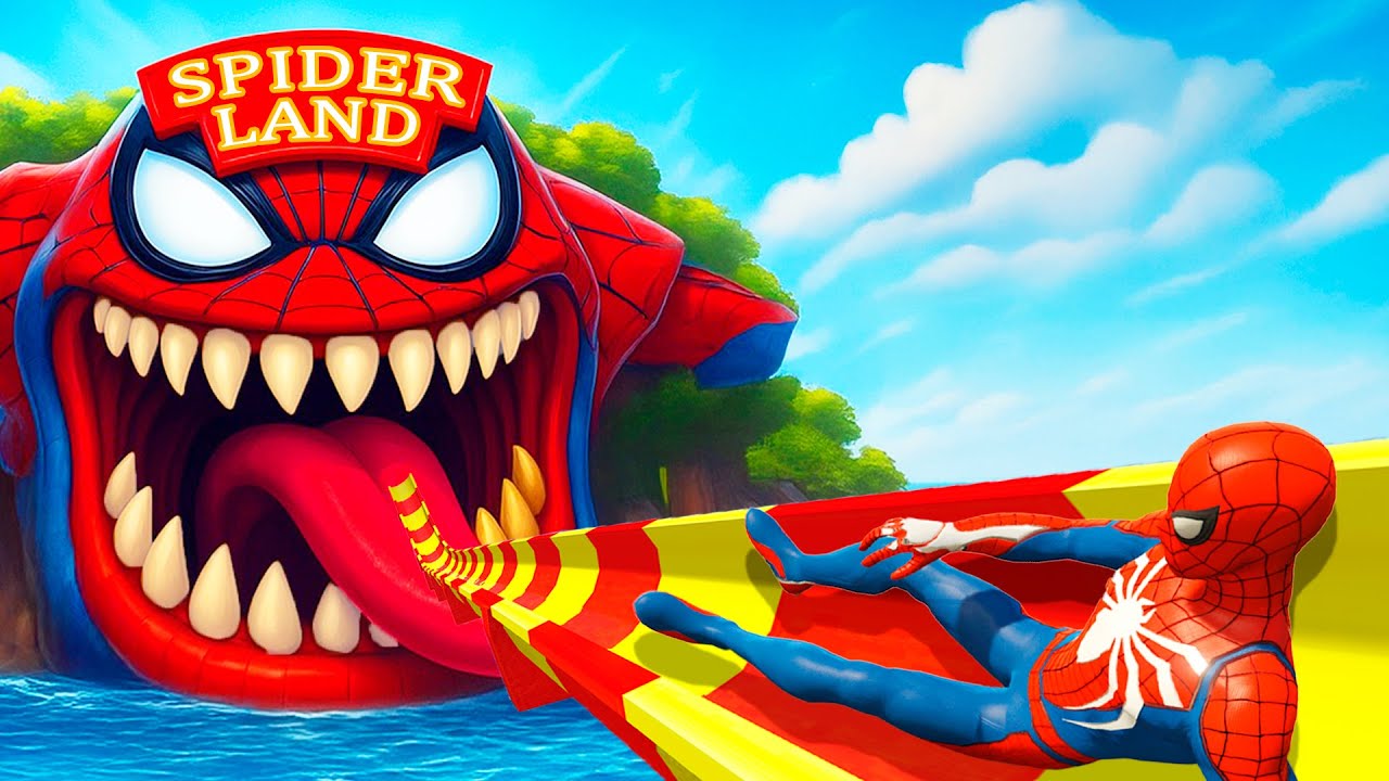 SPIDER-MAN IN THE SPIDERLAND! WATER CHALLANGE IN GTA 5 #spiderman #waterslides