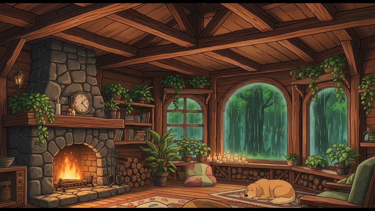 Peaceful Cozy Cabin Night 🔥 Fireplace Lofi Beats for Sleep & Focus