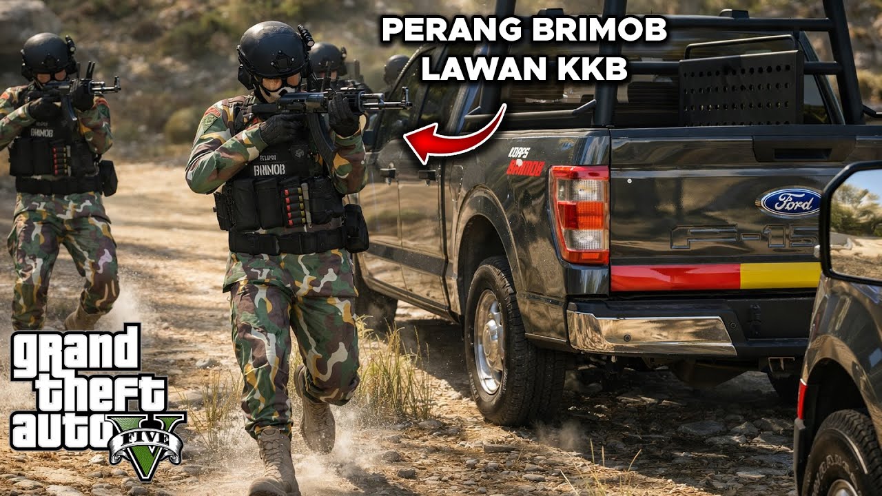 Patroli Pasukan Brimob Diserang KKB di Hutan! GTA 5 Mod Polisi Indonesia