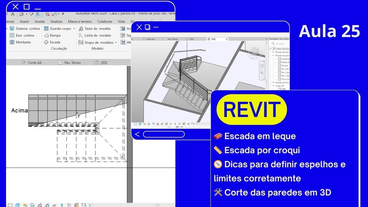 Aula 25 Revit: Como criar escada em Leque com Croqui Passo a Passo