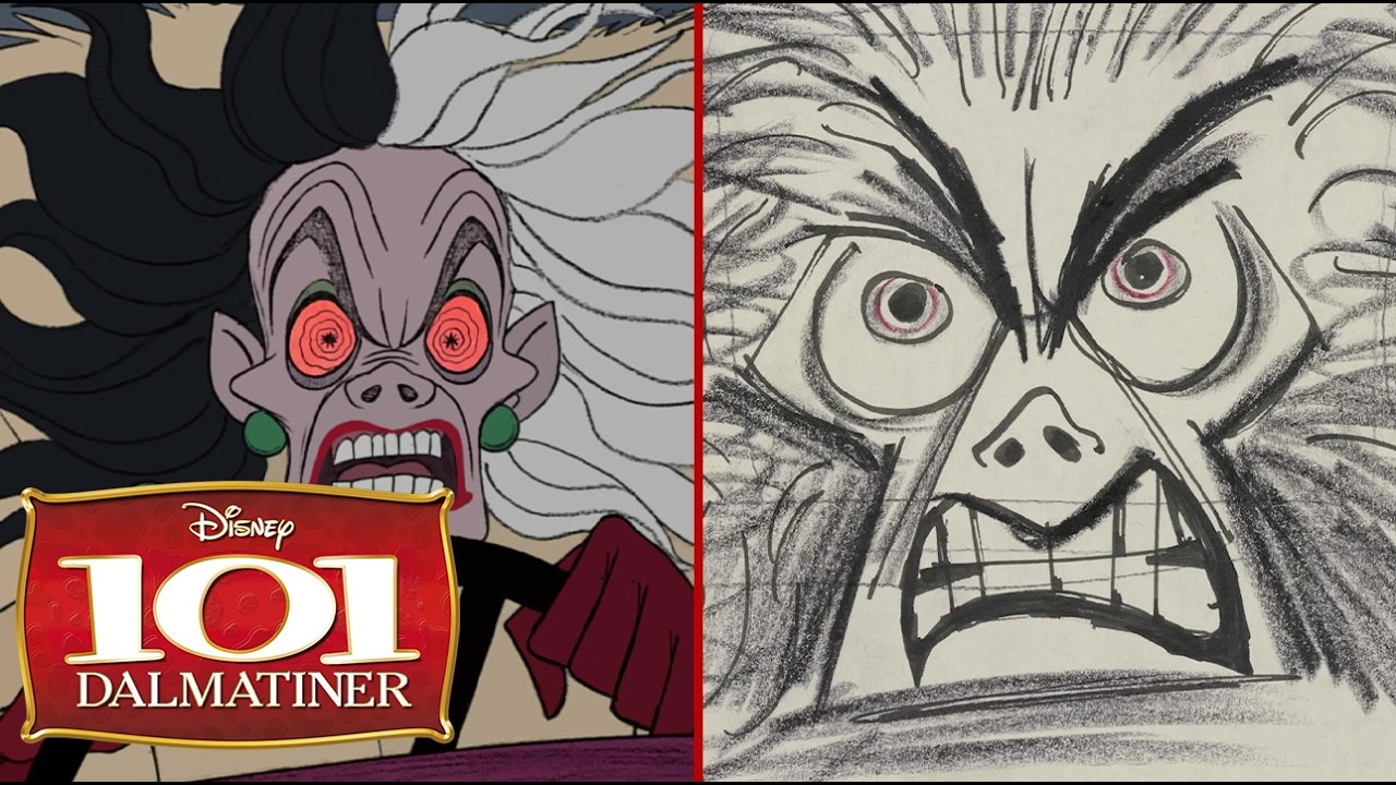 101 Dalmatiner - Nebeneinander gestellt | Cruellas Wahnsinn-Szene | Storyboards vs. Film