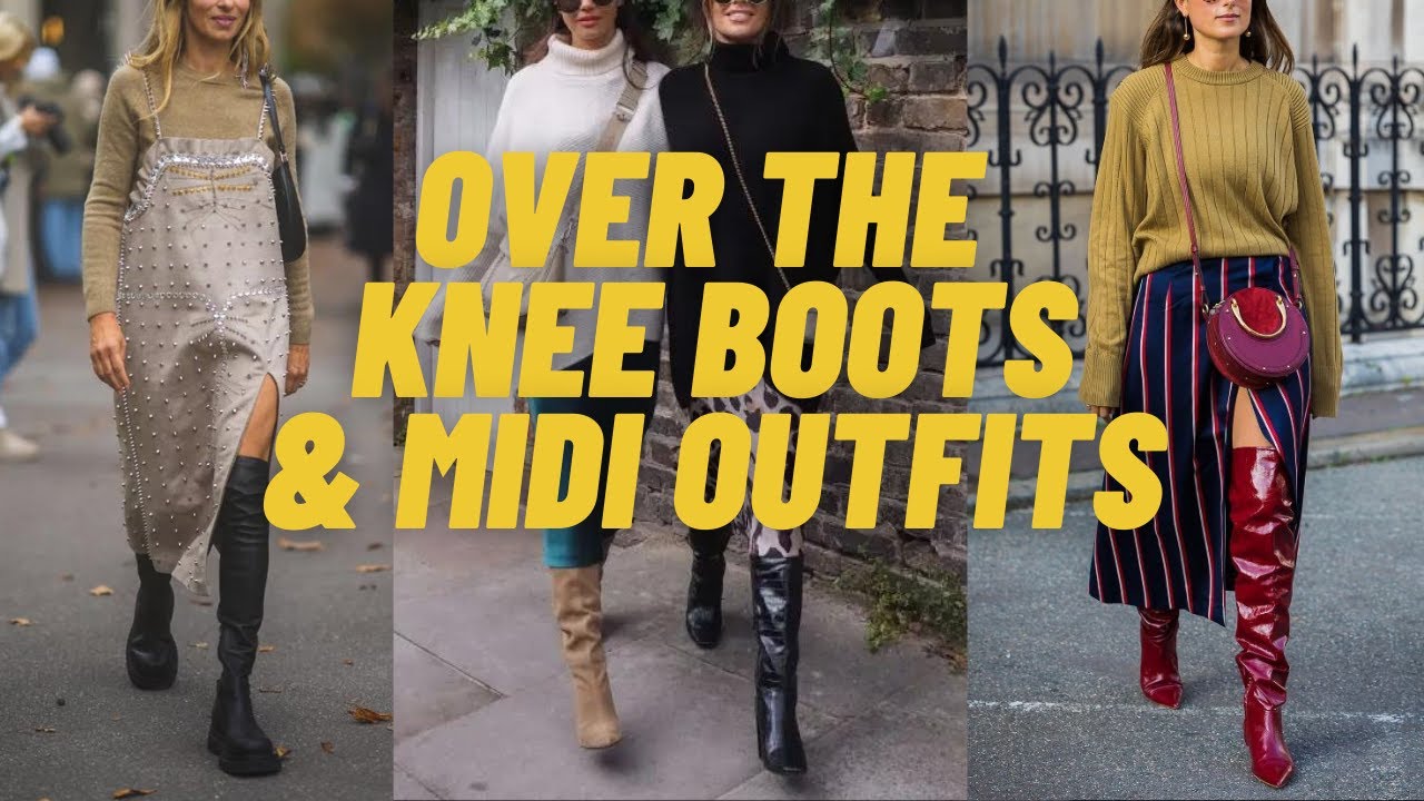 Comfy Over the Knee Boots § Midi Outfits. Midi Dress and Midi Skirt with Over the Knee Boots Ideas.