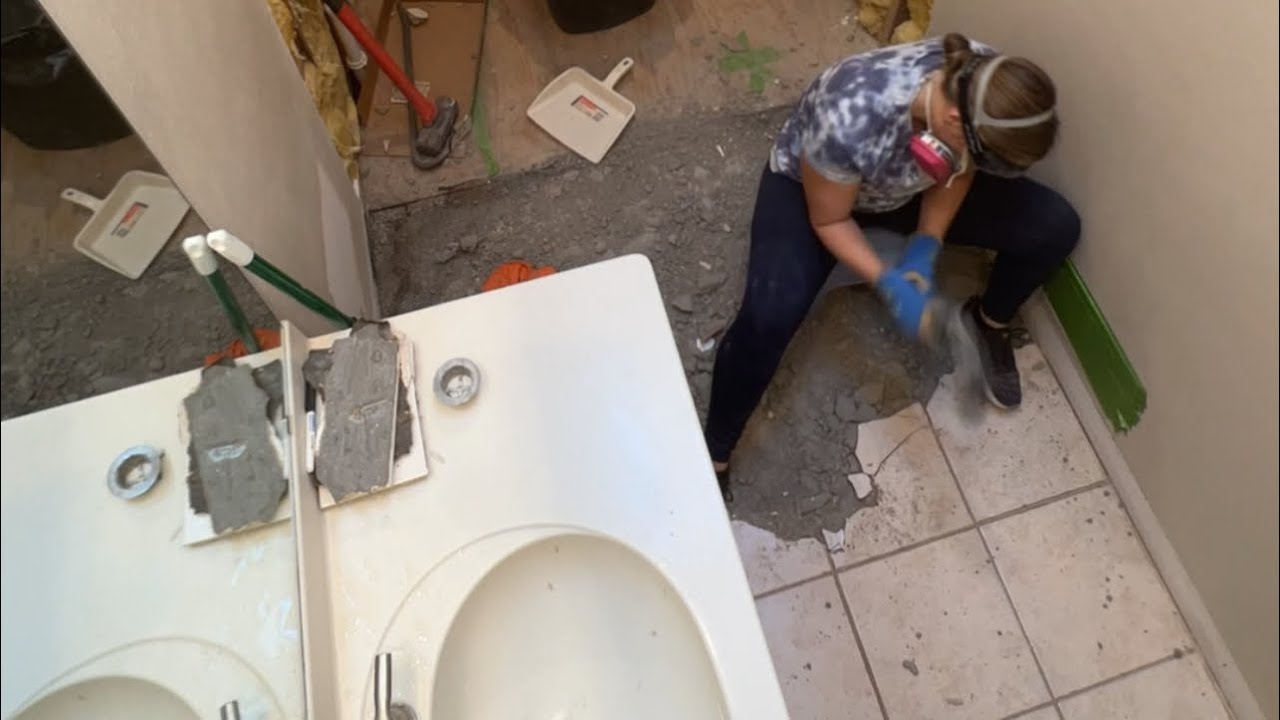 Bathroom Demo, tile on mortar bed, cast iron tub and more