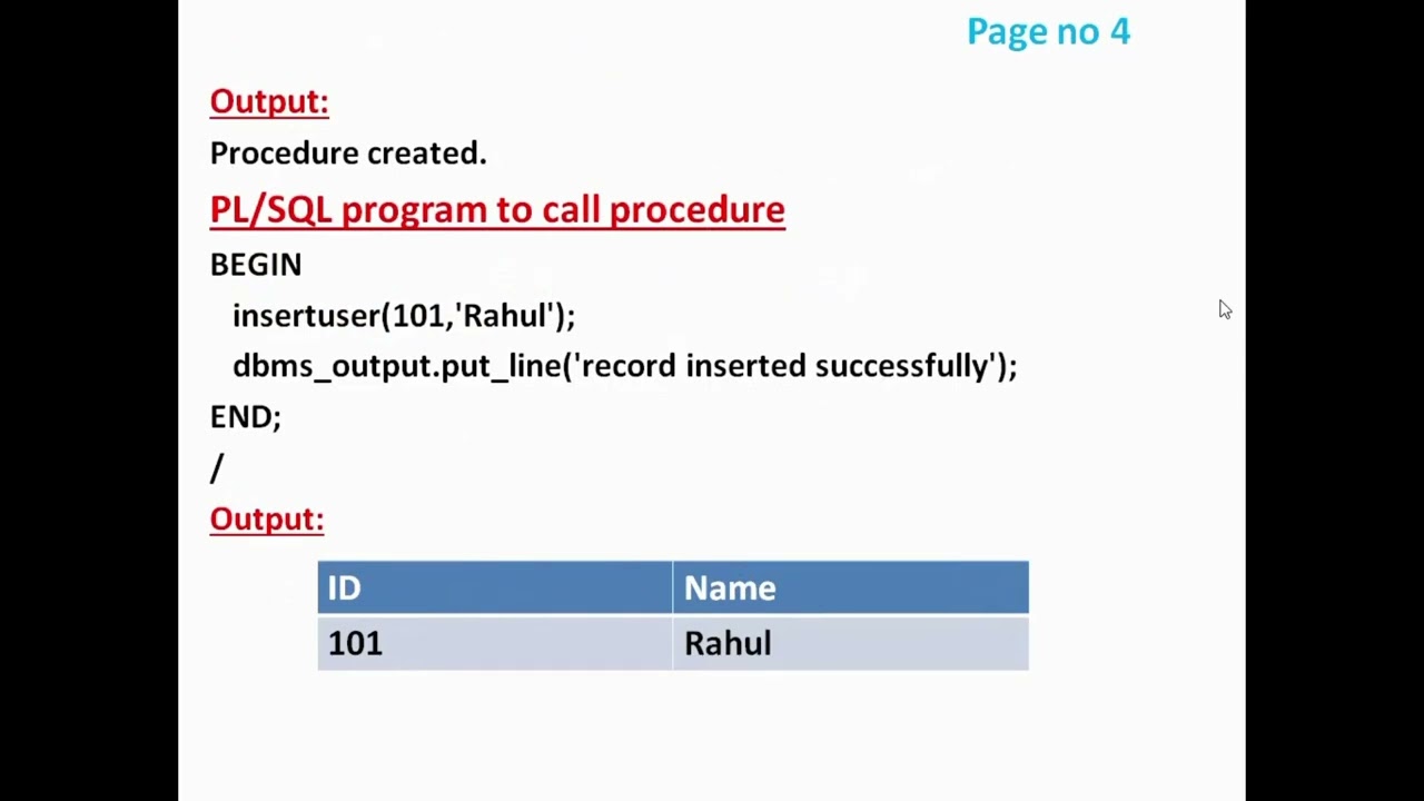 What is Procedure in PL/SQL? Explain Procedure with an example(DBMS)
