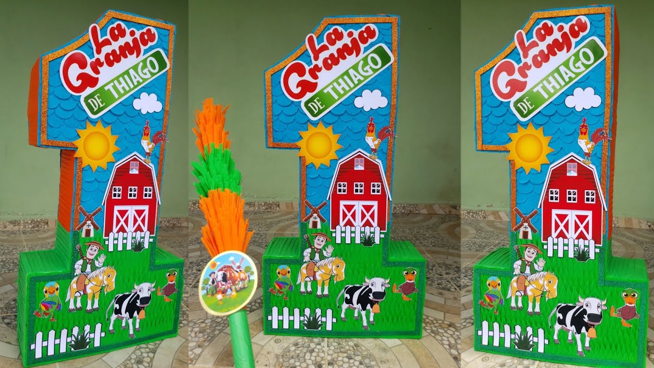 Piñata 1 Granja de Zenon 🐄🐎🦆🐓| Tutorial armado y decorado | Piñatas de cartón